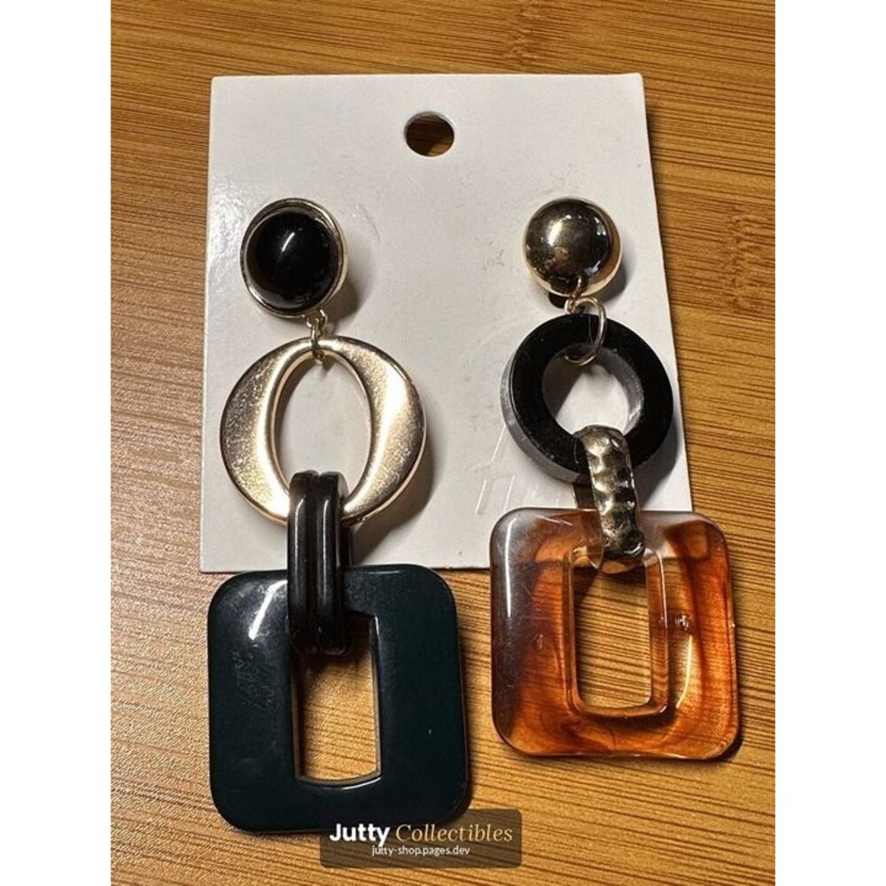 black amber asymmetric square drop earrings boho nwt